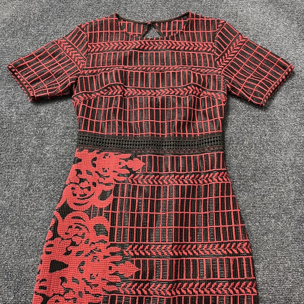 Guess‎ Dress Womens 0 Black Red Lace Overlay Short Sleeve Bodycon Cocktail Party